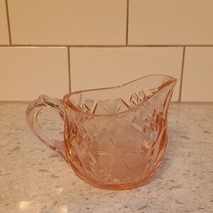 Vintage Pink Depression Glass Creamer with Floral Design